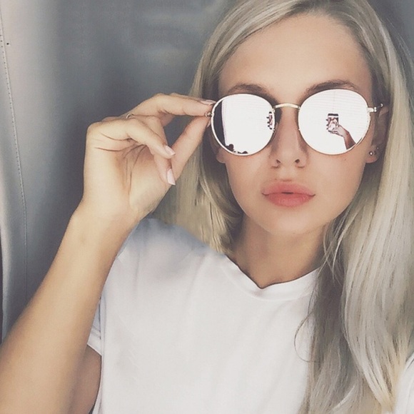 2/$14 Rose Gold Pink Mirrored Round Sunglasses - Picture 2 of 4