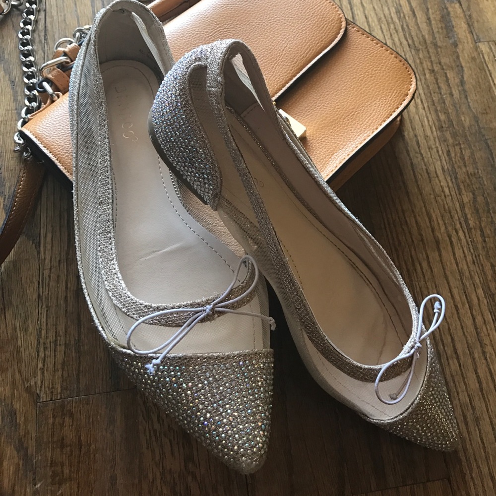 Cute flats. Rhinestones with beige mesh