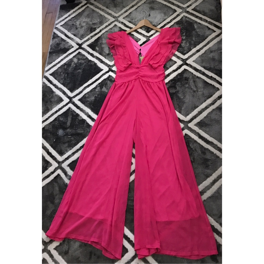 💞Pink Sleeveless Chiffon Maxi Jumpsuit - Large