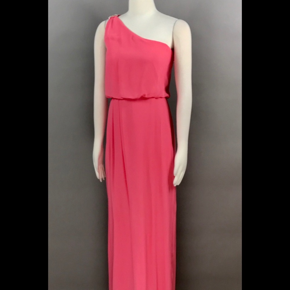 ADRIANNA PAPELL Coral Maxi Dress One Shoulder