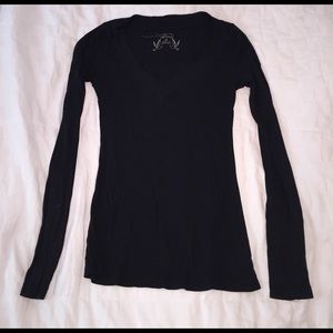 Black Long Sleeve V Neck Perfect Fit Tee