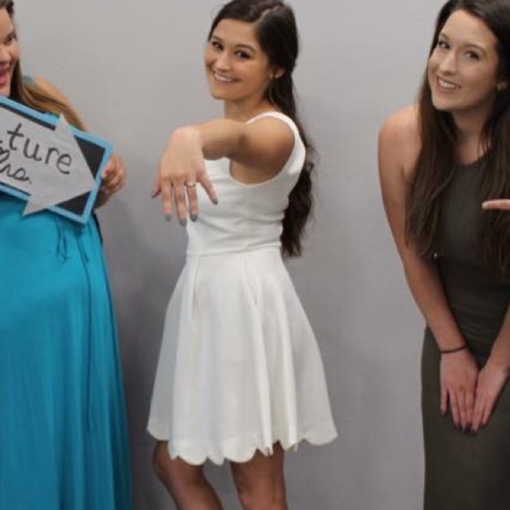 White scalloped bridal shower dress