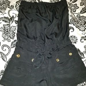 Black satin dress romper