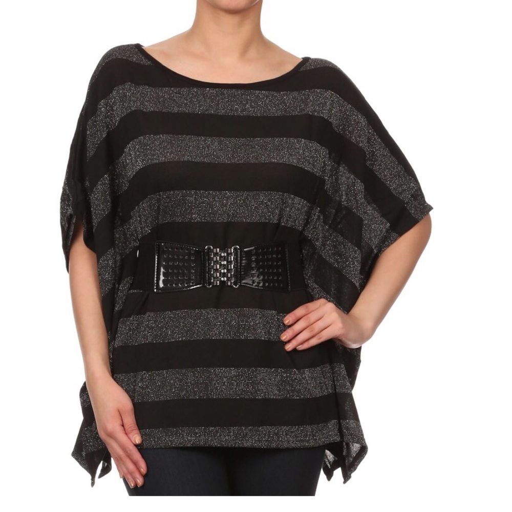 Horizontal glitter stripes top with belt