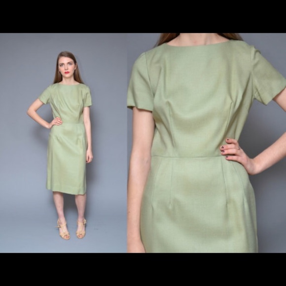 VINTAGE - Sage Green Knee Length Wiggle Dress