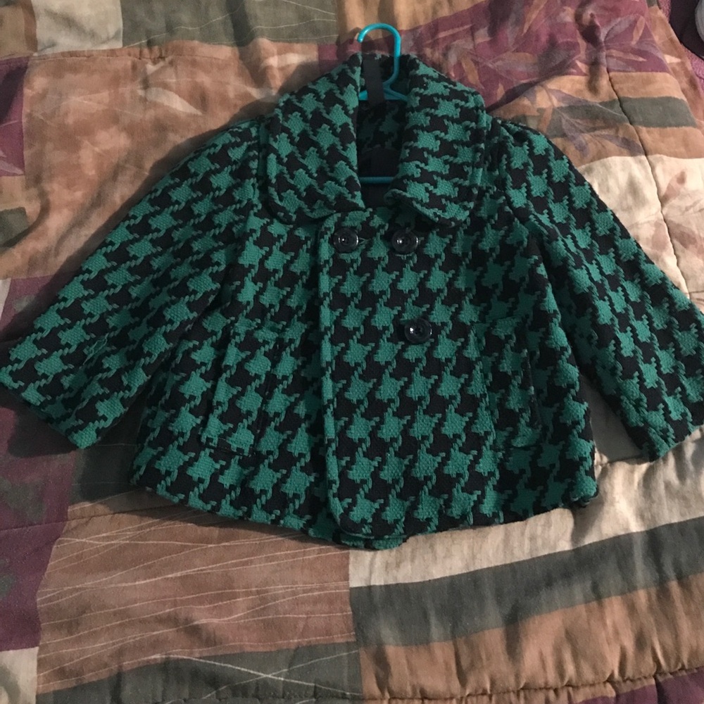 black and green houndstooth pea coat