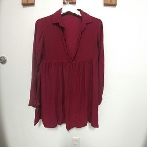 burgundy baby doll dress