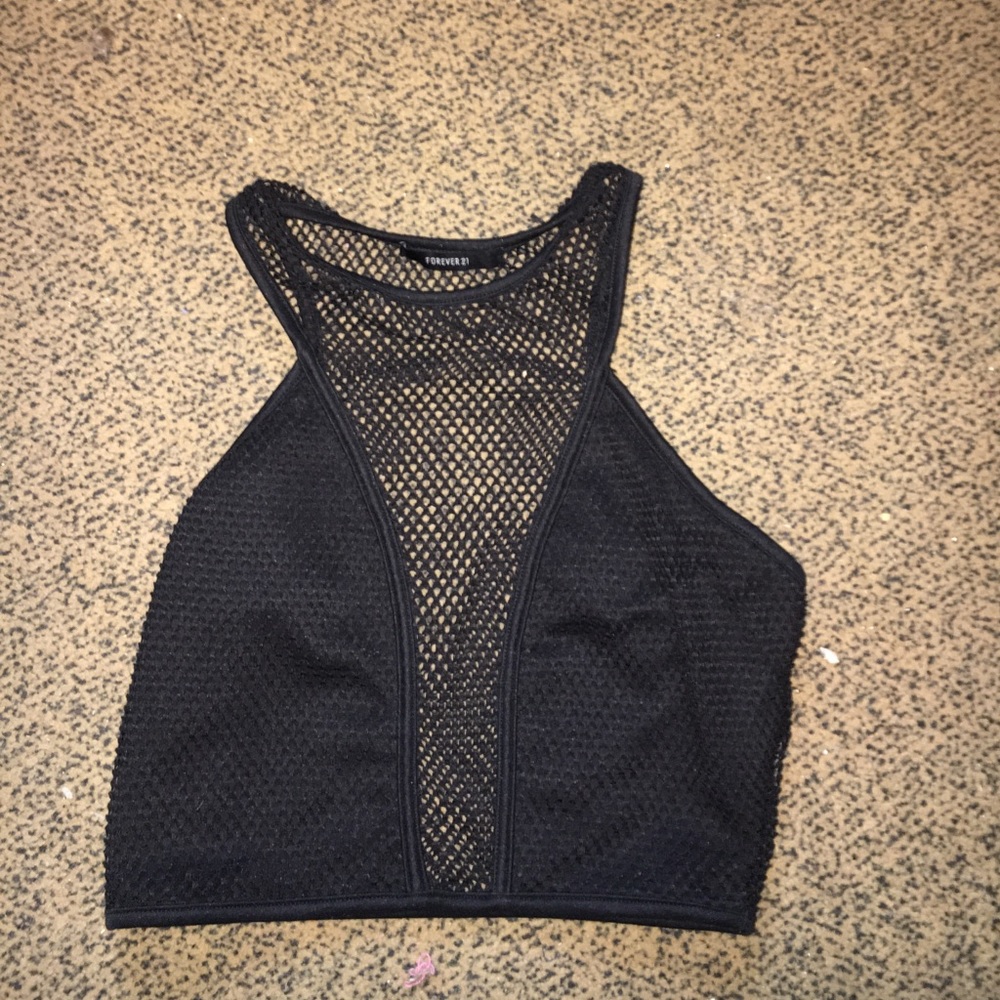 Black mesh crop top