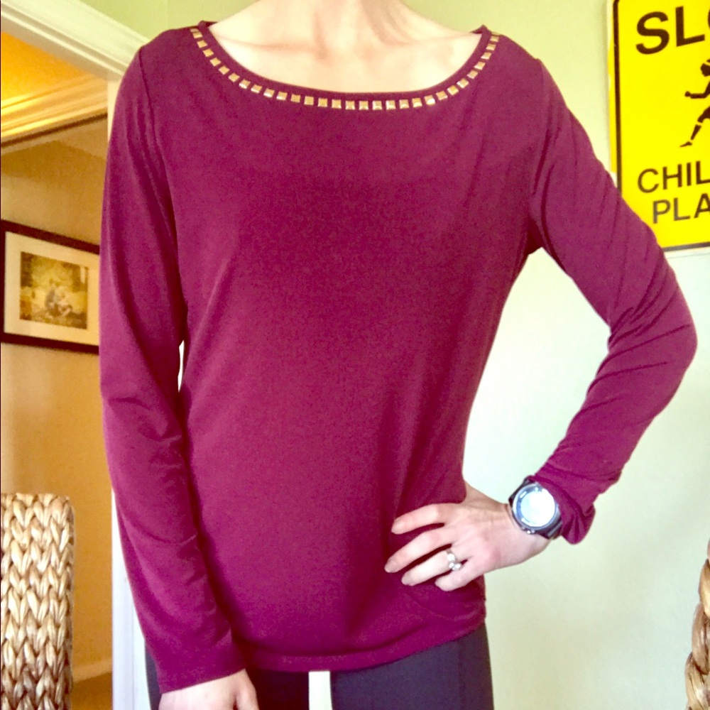 *SOLD* Tahari burgundy studded blouse
