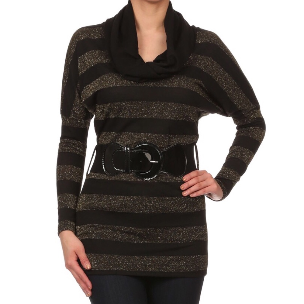[Jr.Plus]💕Turtle neck  stripe top with belt