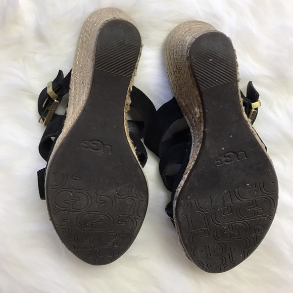 UGG Australia Hedy Black Gold Suede Wedges Sz 6.5 - Picture 4 of 6