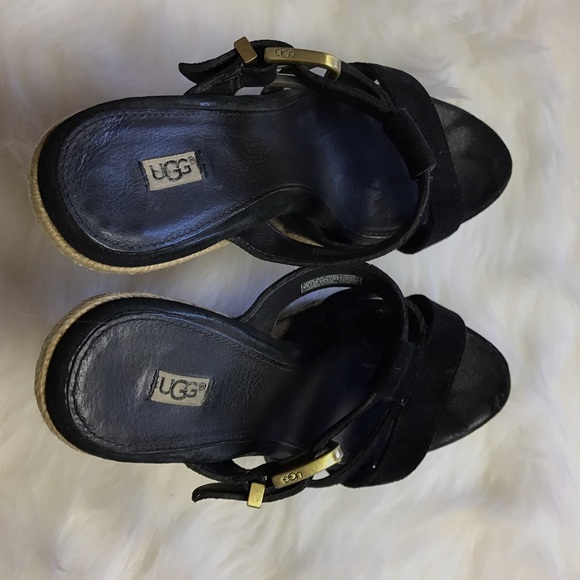 UGG Australia Hedy Black Gold Suede Wedges Sz 6.5 - Picture 5 of 6