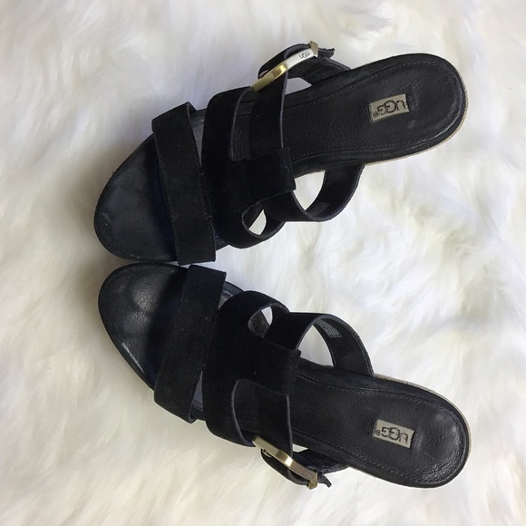 UGG Australia Hedy Black Gold Suede Wedges Sz 6.5 - Picture 6 of 6