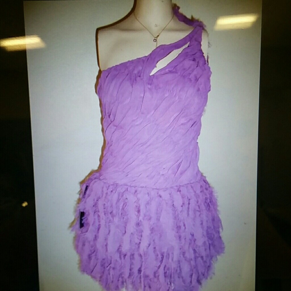 Bebe raw fringed april one shoulder dress