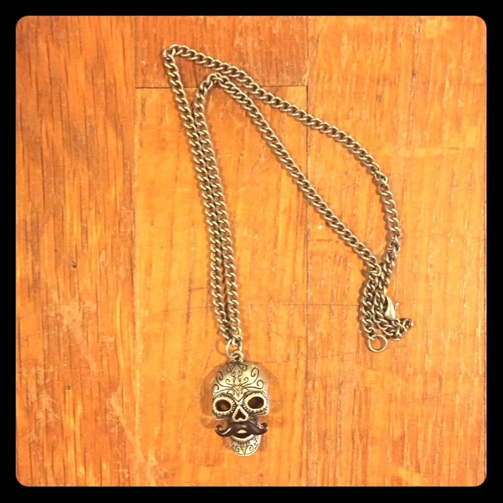 Funny skull and mustache necklace