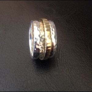 Hammered sterling silver with brass spinner ring