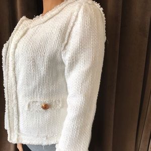 Zara white Tweed Blazer with Rose Gold Buttons
