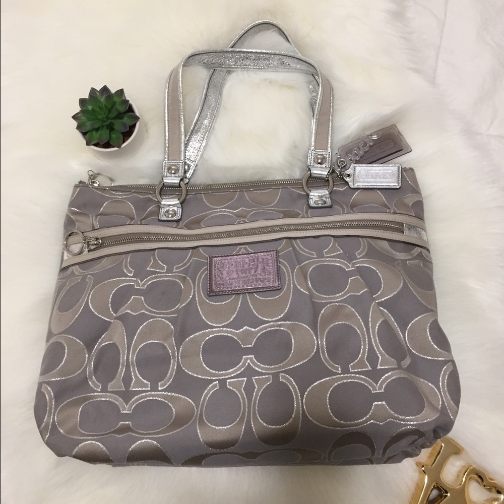 Coach Poppy Signature Sateen Glam Tote