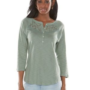 NWOT Chaps Lace-Yoke Slubbed Henley