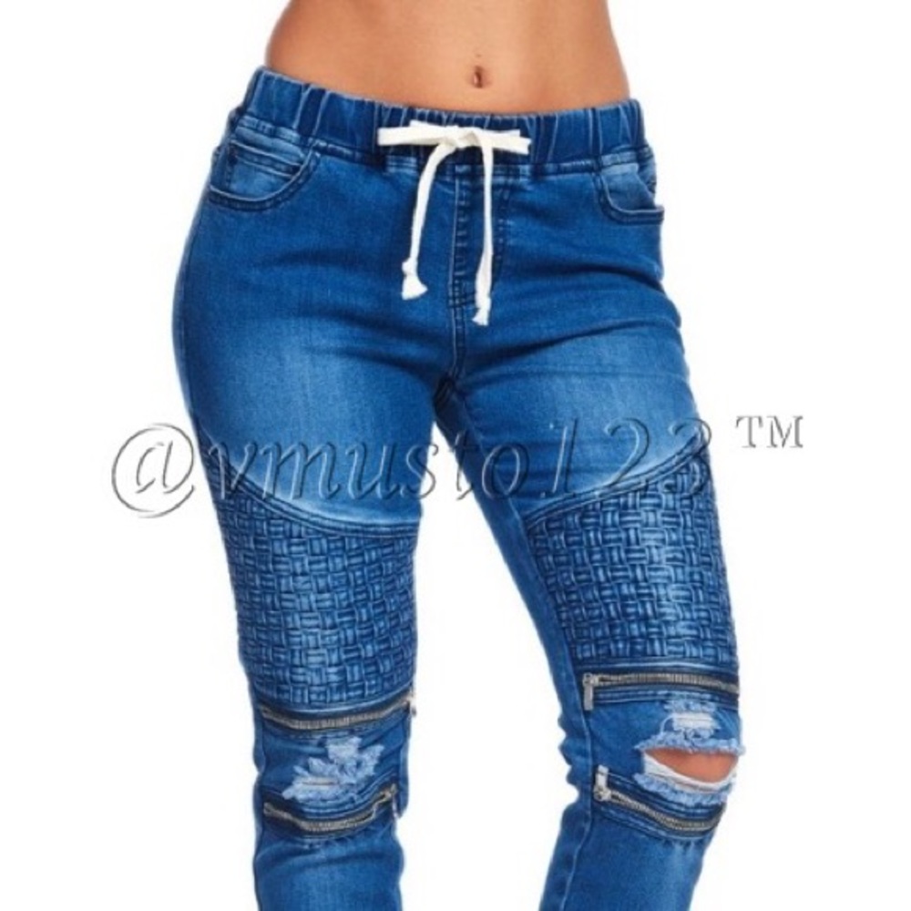 ‼️SMALL LEFT- PREMIUM MOTO DENIM ZIPPERED JOGGER - Picture 3 of 3