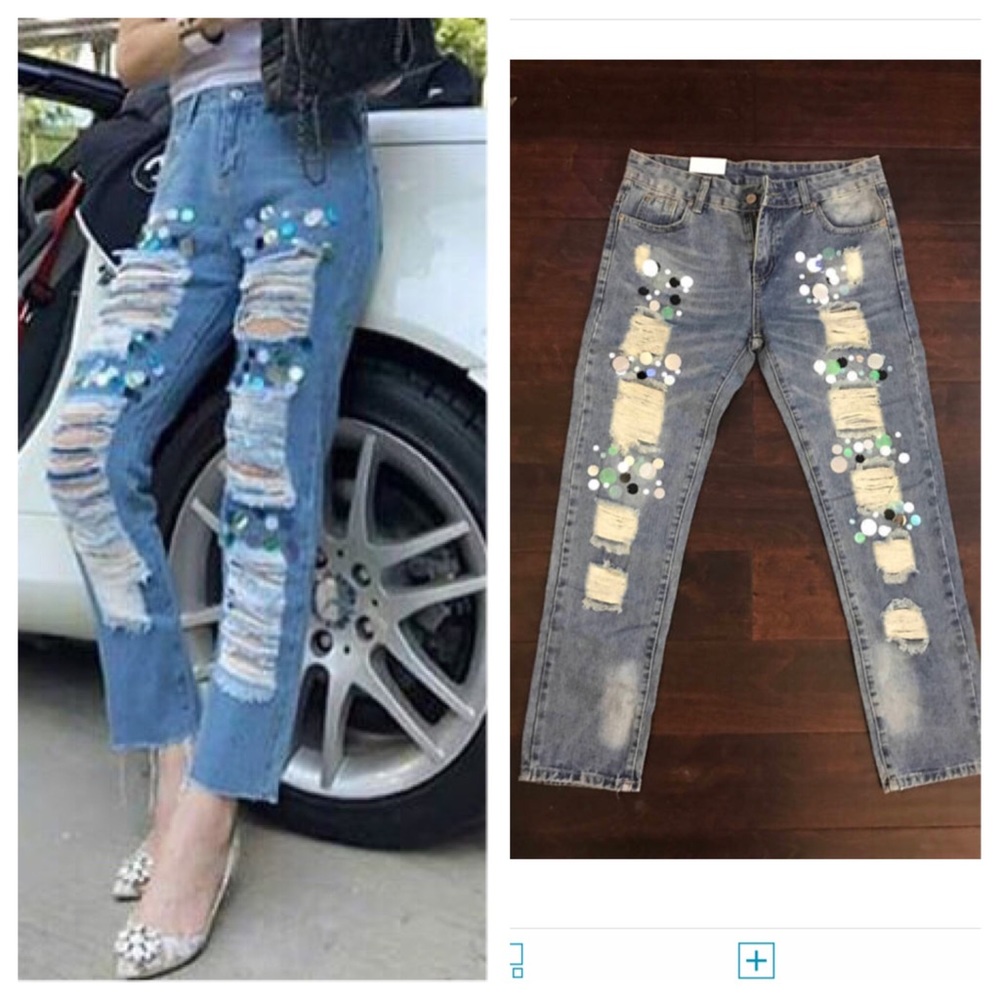 Straight Regular Cut Jeans with Patches size L