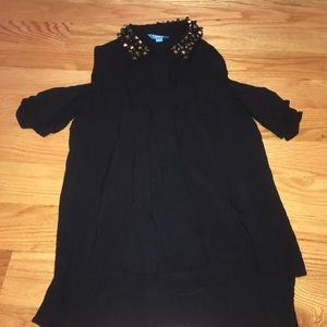 Studded collar open shoulder button up shirt