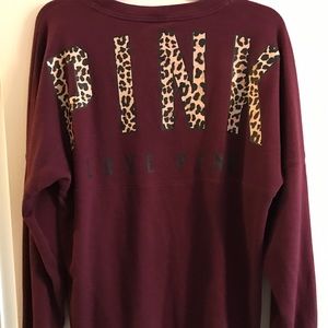 Maroon and Leopard PINK Crew Neck