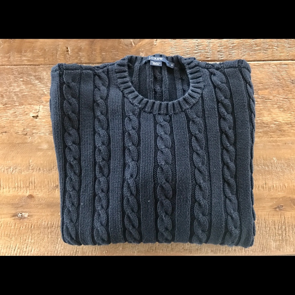 J. Crew Men's Cable Knit Navy Sweater, Size Medium