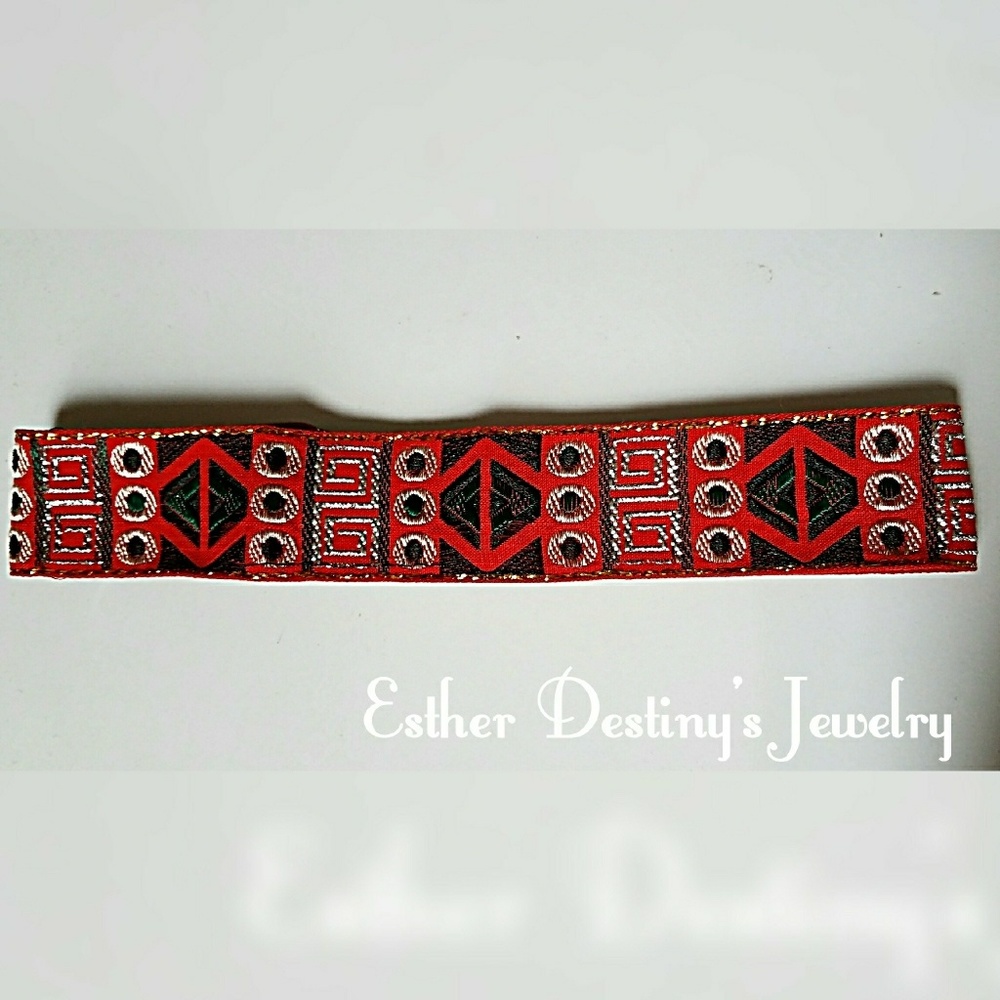 Red Bohemian Style Embroidery Style Choker