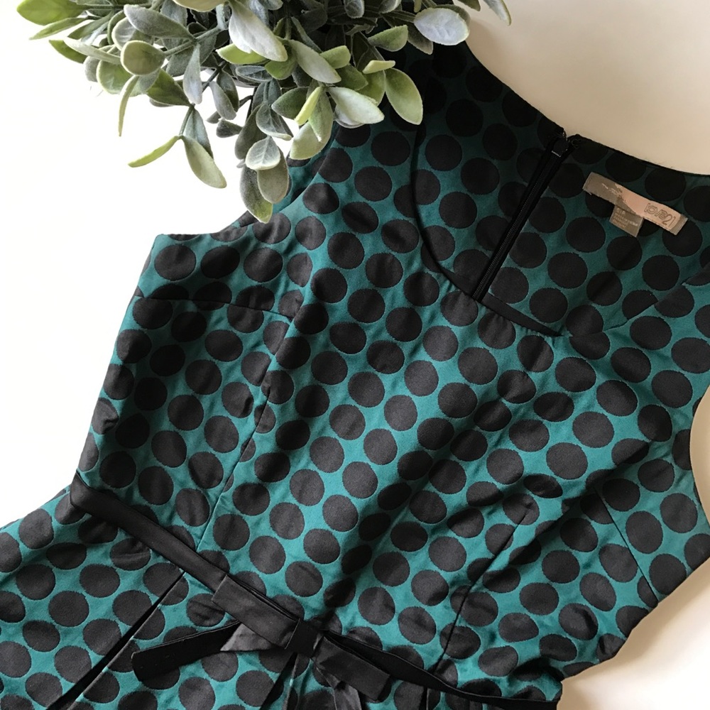 Polka Dot Black & Green Dress - Picture 3 of 7