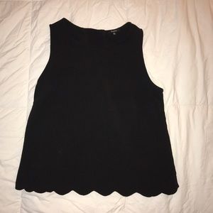 scalloped open back black top