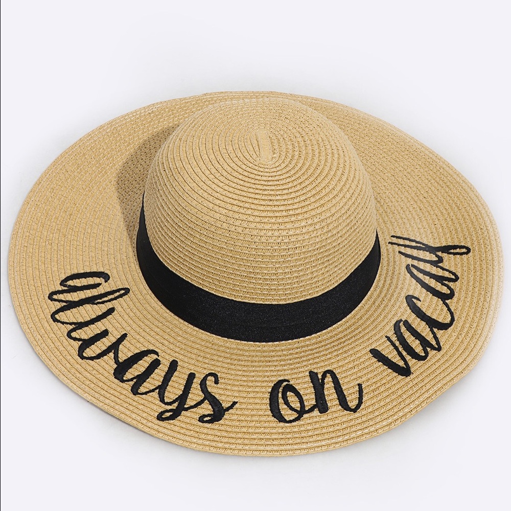"Always on vacay" Embroidered Floppy Beach Hat - Picture 4 of 6