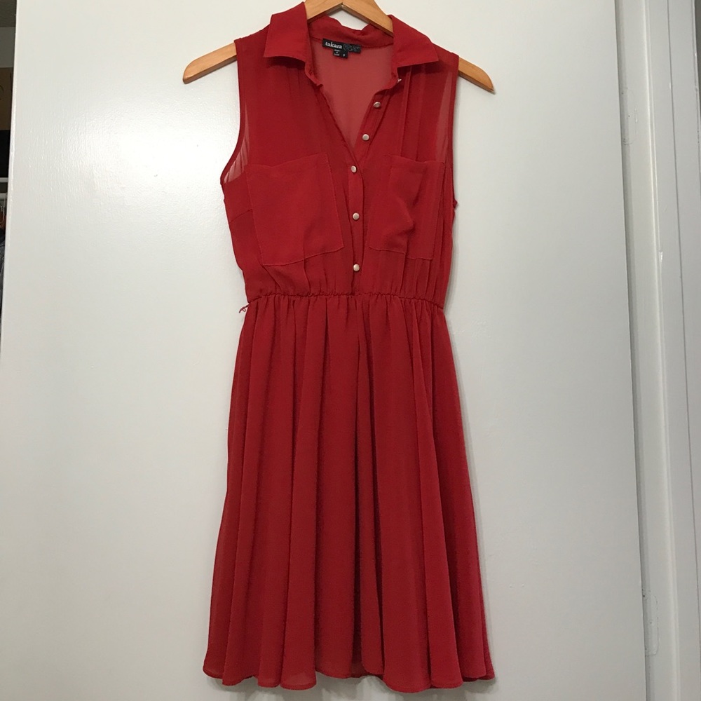 Red button up dress