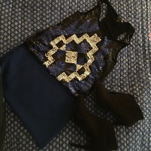 Long Black/ Silver/ Blue Sequin Sleeveless Top