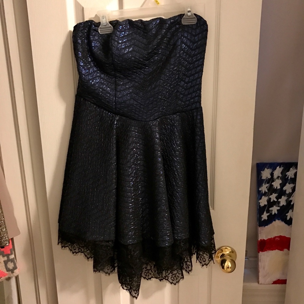 NWOT large black & blue dress with lace detail