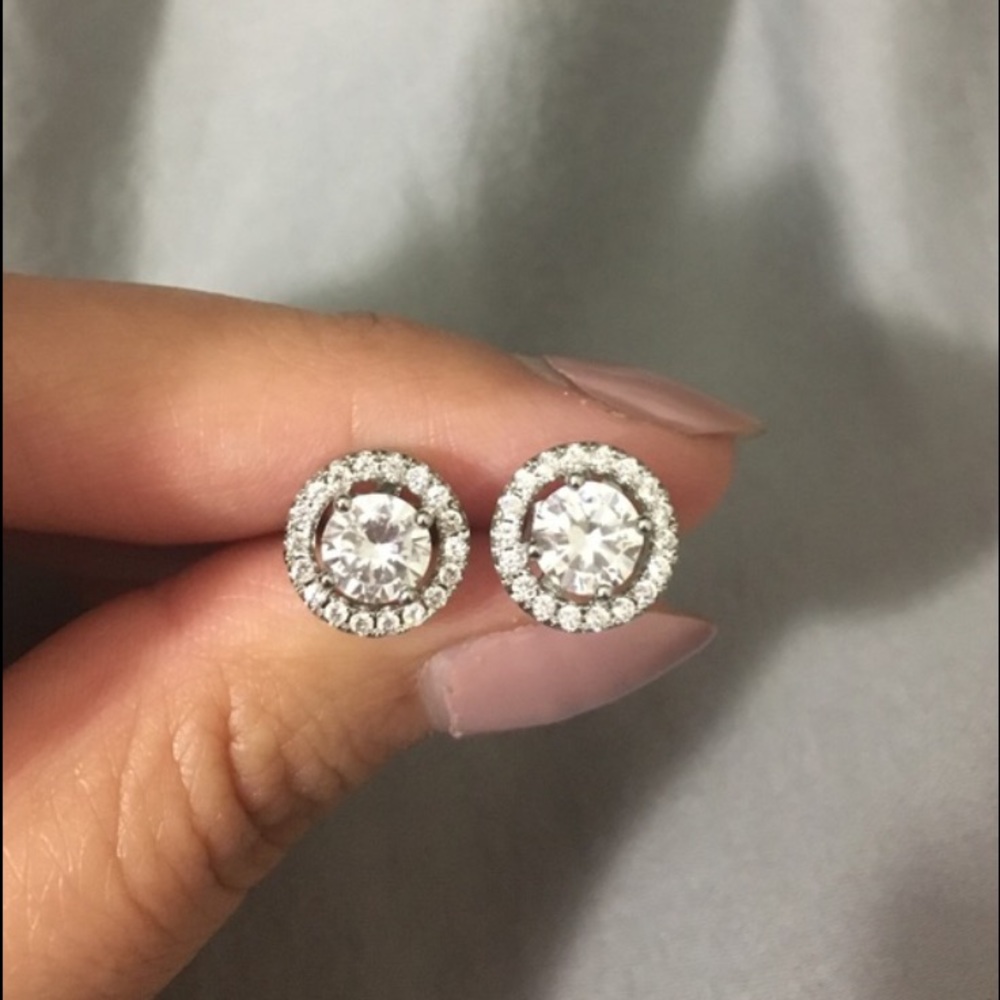 RESTOCKED- CZ Haloed White Gold Plated Earrings