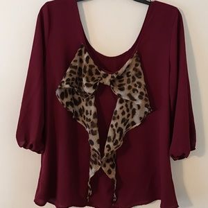 Maroon & Leopard Blouse- Charming Charlie