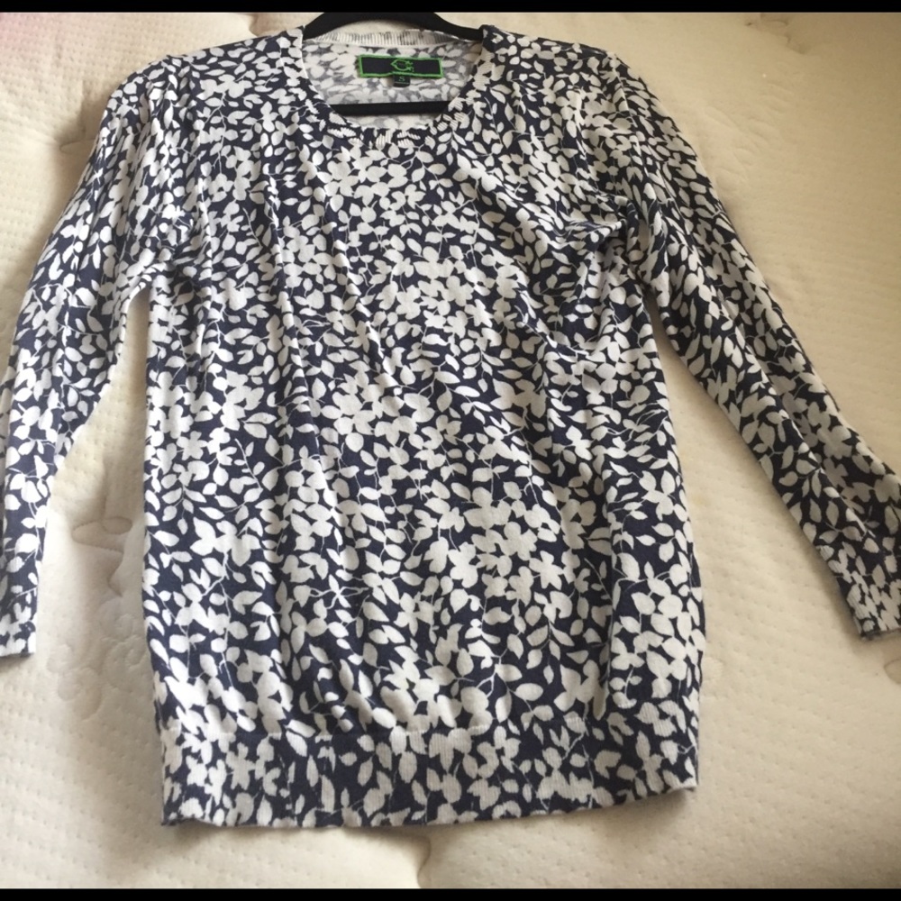 Navy and white print sweater
