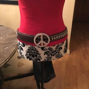 Brown leather belt w/crystals and silver studs