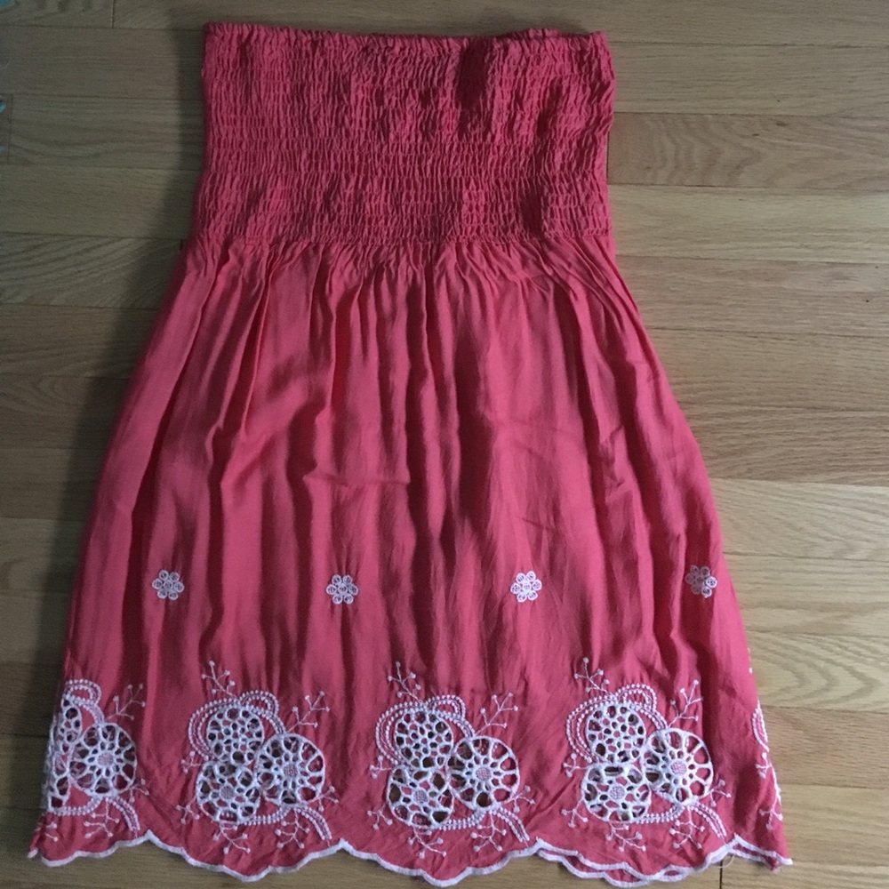Coral strapless girls dress