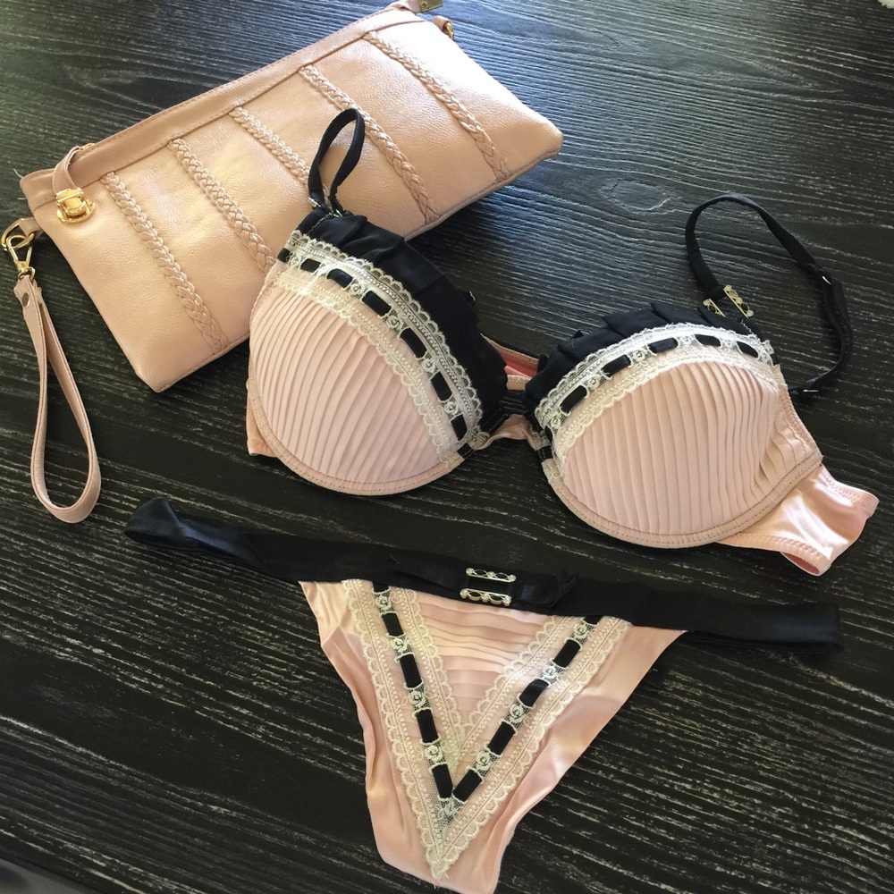 Classy & Angelic Blush Pink & Black Bra/Panty Set