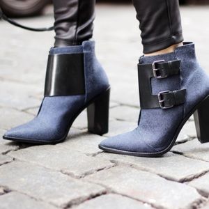 Tibi Piper Navy + Black Chunky Heeled Booties