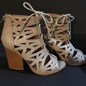 Powder Blue Eyelet Open Toe Lace Up Booties