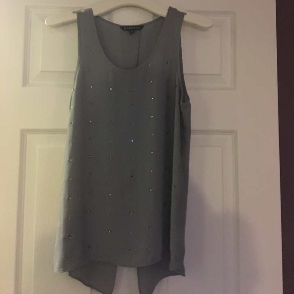 Express rhinestone tank with open split back