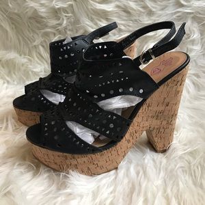 Torrid wide width open toe laser cut wedges