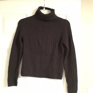 Brown cable knit turtleneck sweater