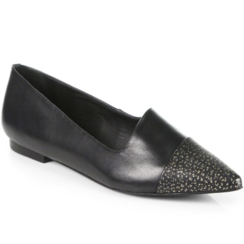 Tibi Margot Black + Gold Leather Flats
