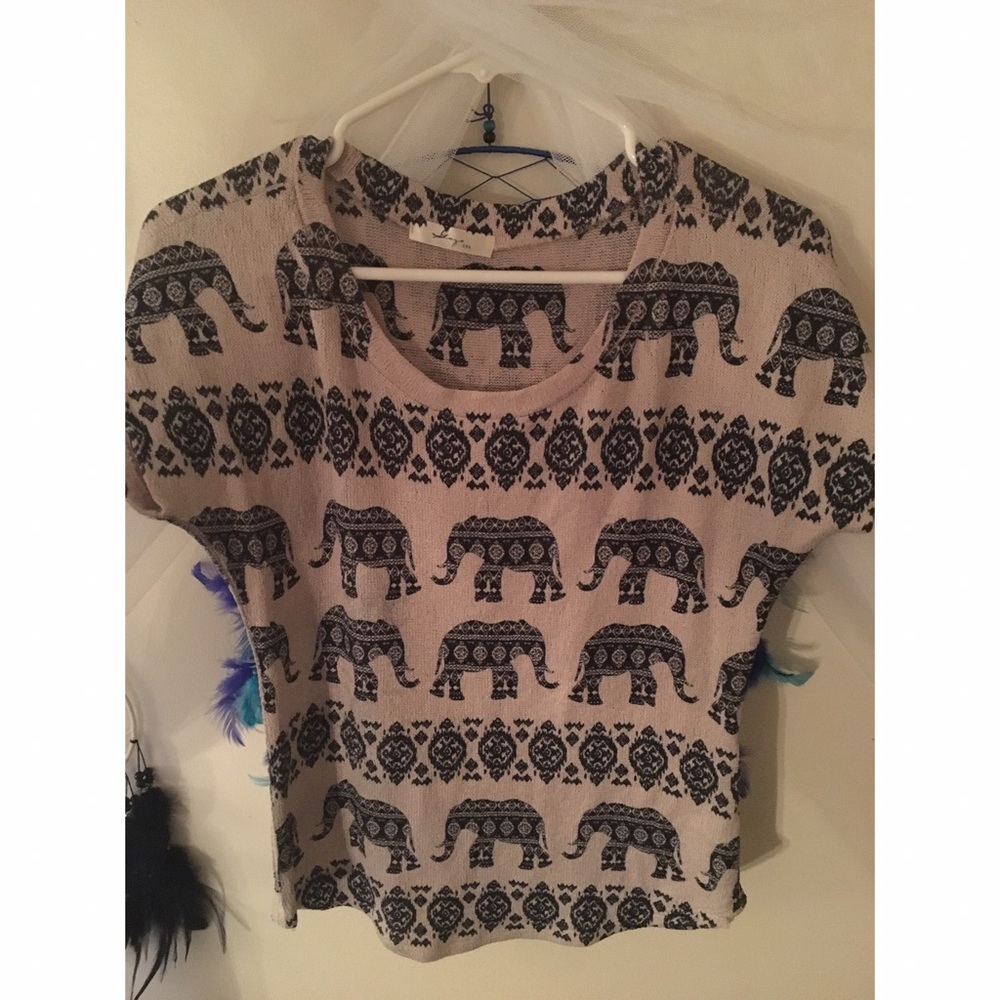 blue and tan elephant top