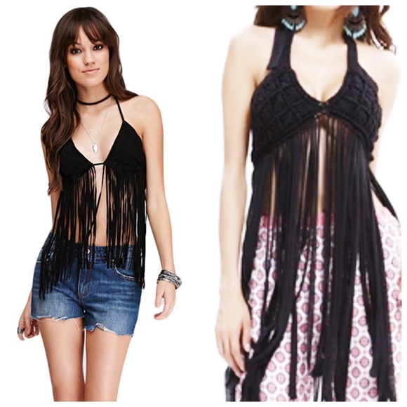 HOST PICK❤Black Fringe Halter Top - Picture 2 of 3