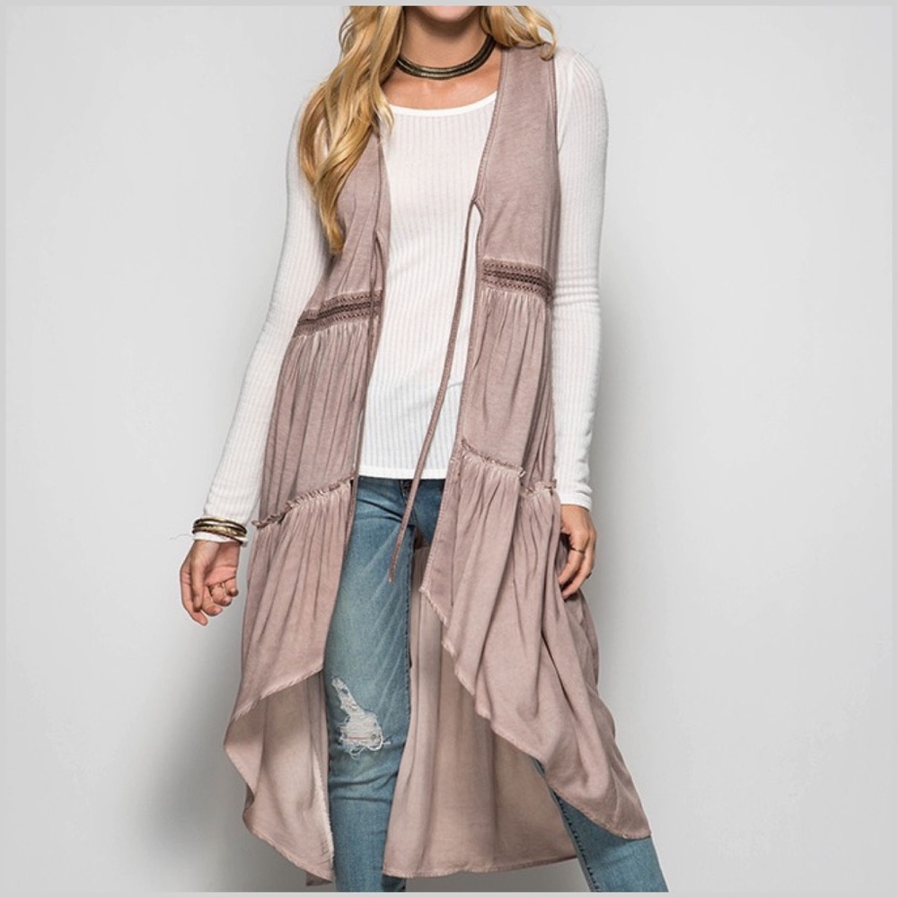 Mineral Washed Sleeveless Duster Cardigan - Picture 5 of 5
